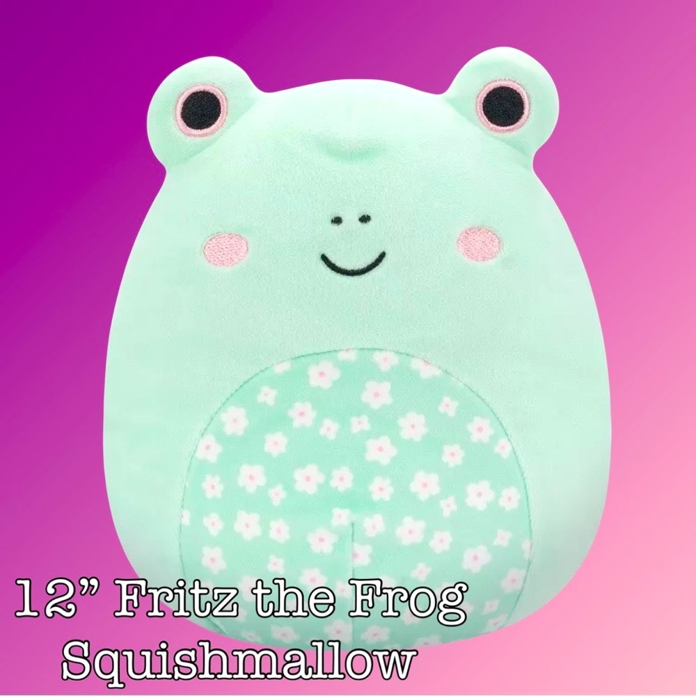 Squishmallows Green and Pink Stuffed Frog Plush 12” NWT